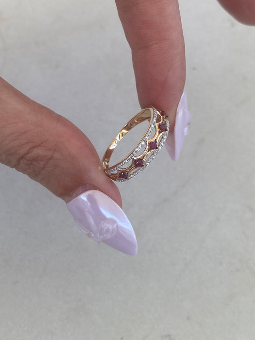 14K Rose Gold Natural Diamond & Ruby Ring