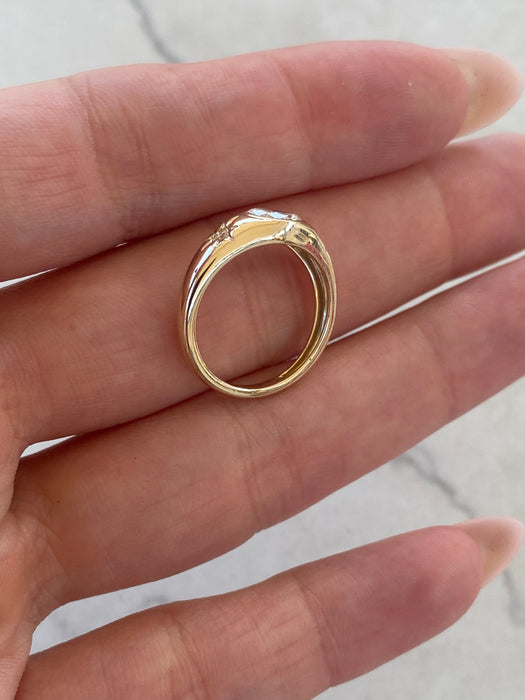 14K Gold Natural Oval Diamond Star Pinky Ring
