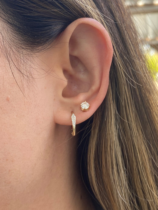 14k Gold Pointed Huggie Diamond Leverback Earrings