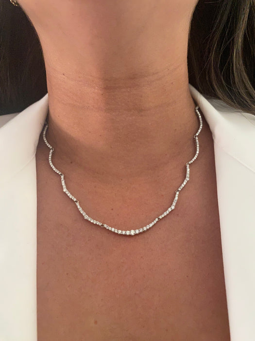 Platinum 850 5 carat scalloped tennis necklace