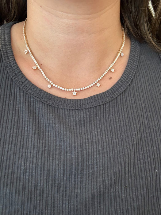 14K Gold Lab Diamond Star Tennis Necklace – 8 CTW VS/E Lab Diamonds, 16”