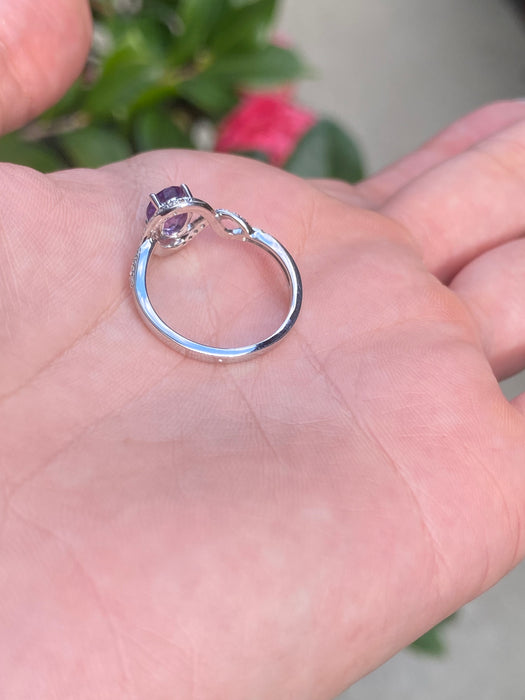 14k white gold amethyst diamond ring size 6.5