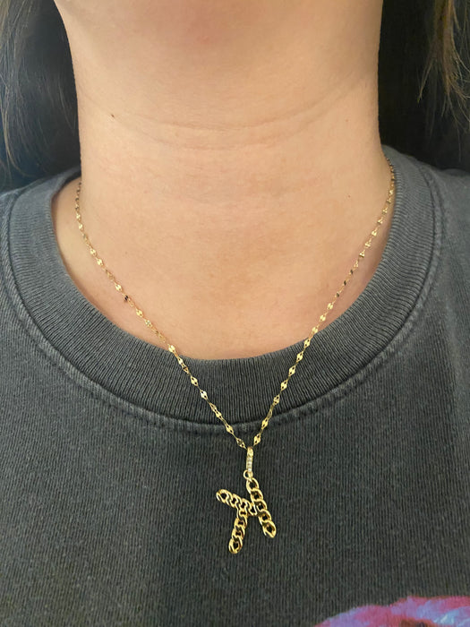 14k diamond curb initial letter pendant