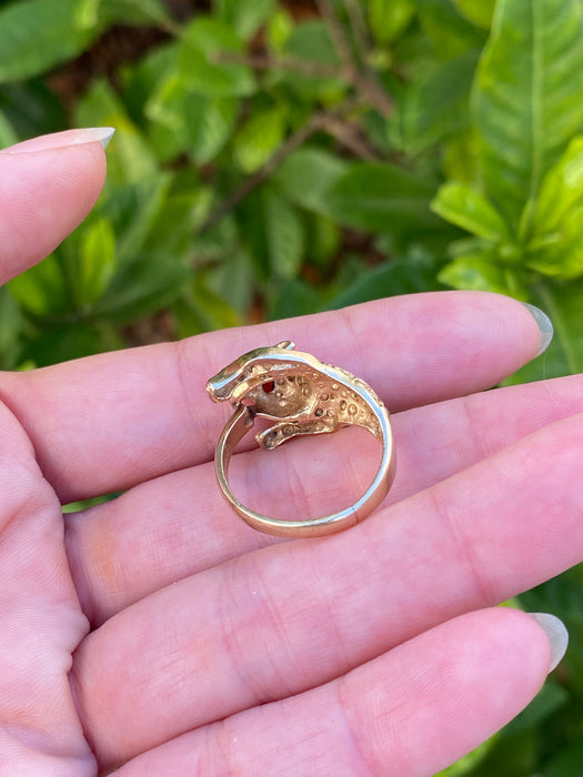 14k jaguar ring garnet eyes size 7.25