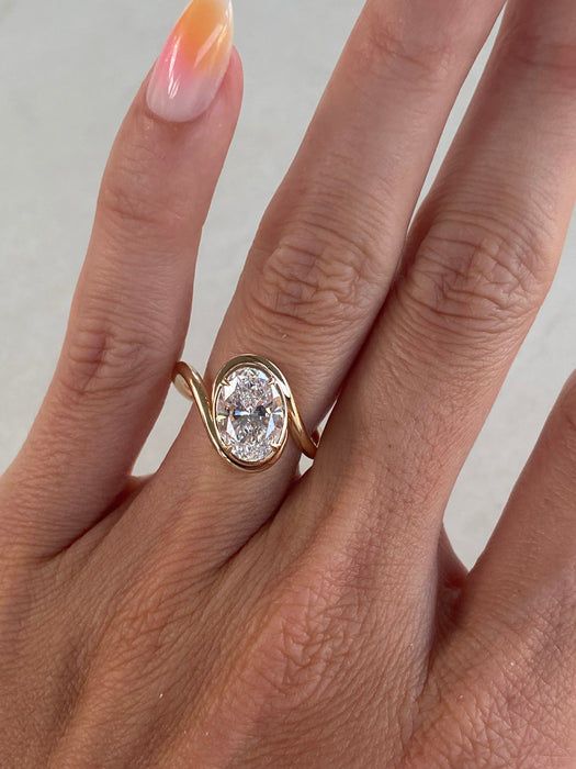 14K 2 Carat Wavy Oval Lab Diamond Ring