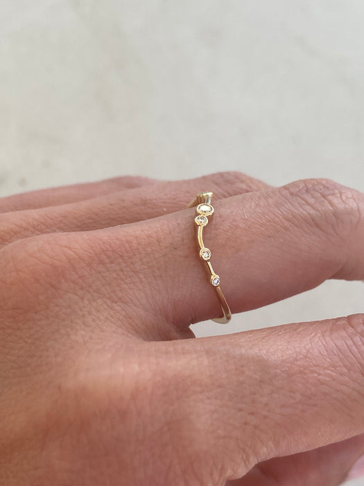 14K Gold Curved Lab Diamond Station Band Ring