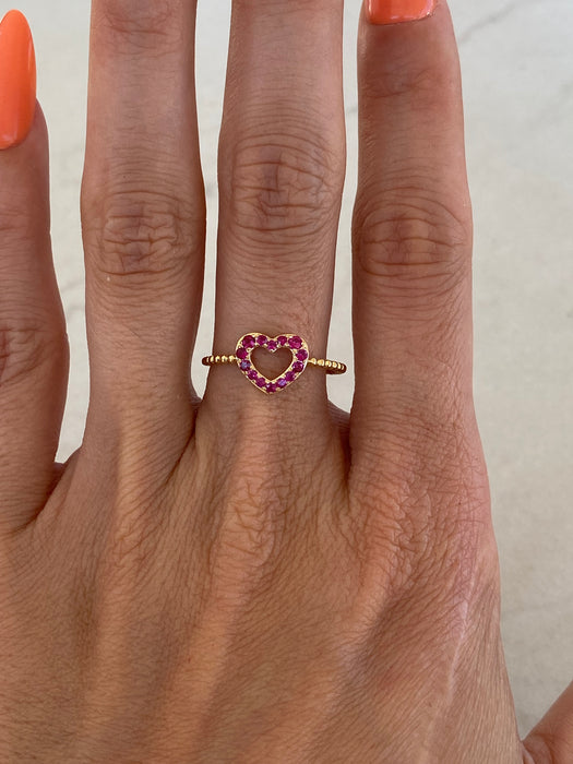 14K Gold Ruby Heart Bead Ring