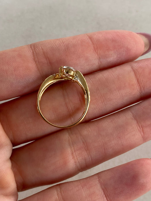 Vintage 18K Gold Natural Diamond Bypass Ring