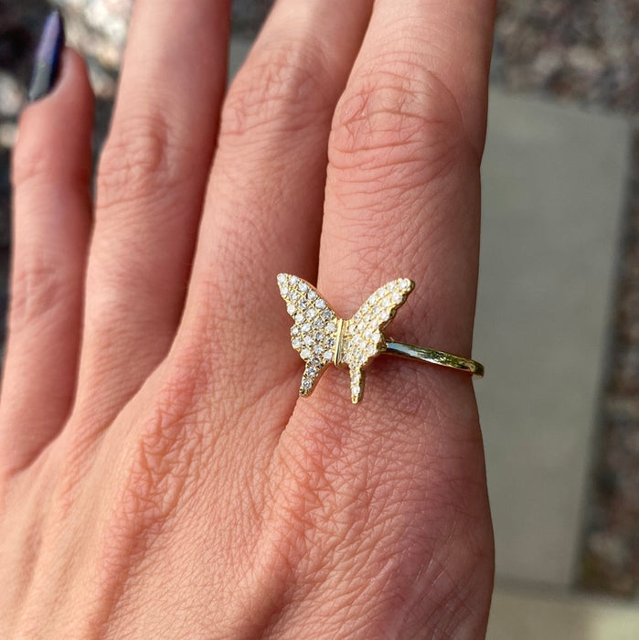 14k diamond butterfly ring size 6.75