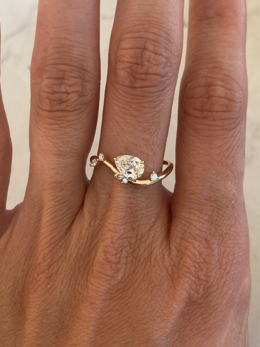 14K 0.85 TCW Wavy Pear Lab Diamond Ring