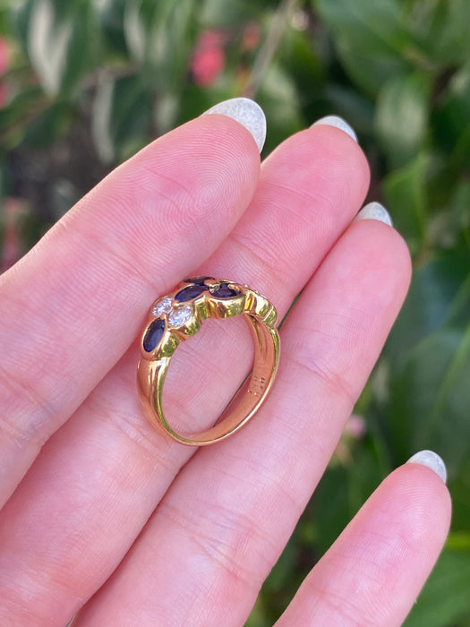 18k blue sapphire and diamond flower ring size 5