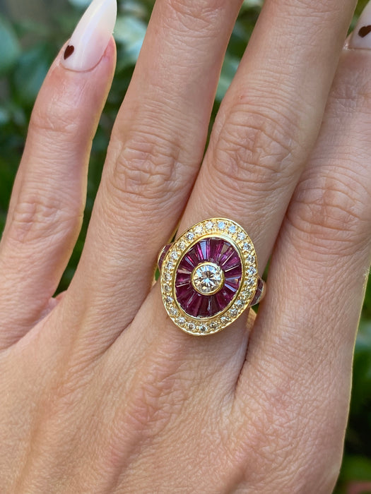 Vintage 18K Ruby & Diamond Oval Ring
