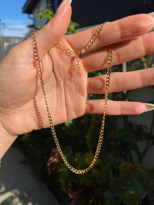14K Solid Gold Curb Choker Necklace | Adjustable 12–15”