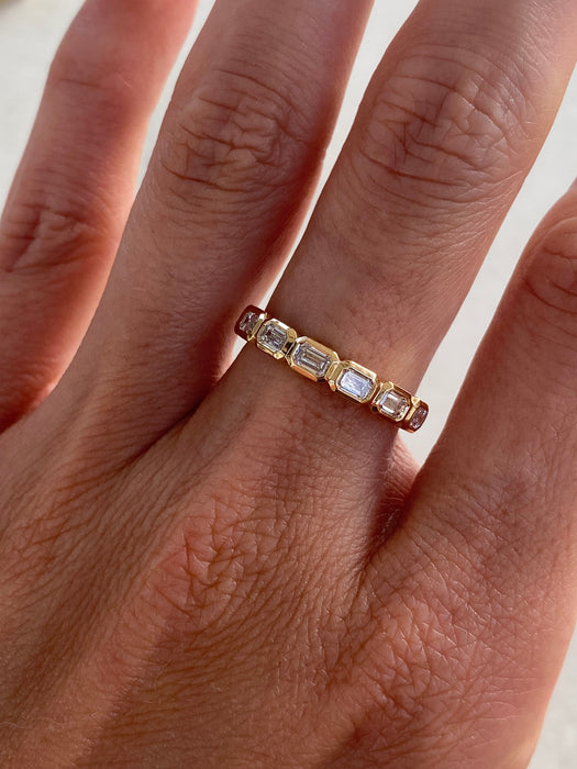 14K Gold East-West Emerald Cut Lab Diamond Bezel Band Ring