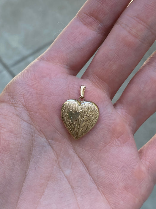 14K Gold Vintage Heart Locket Charm