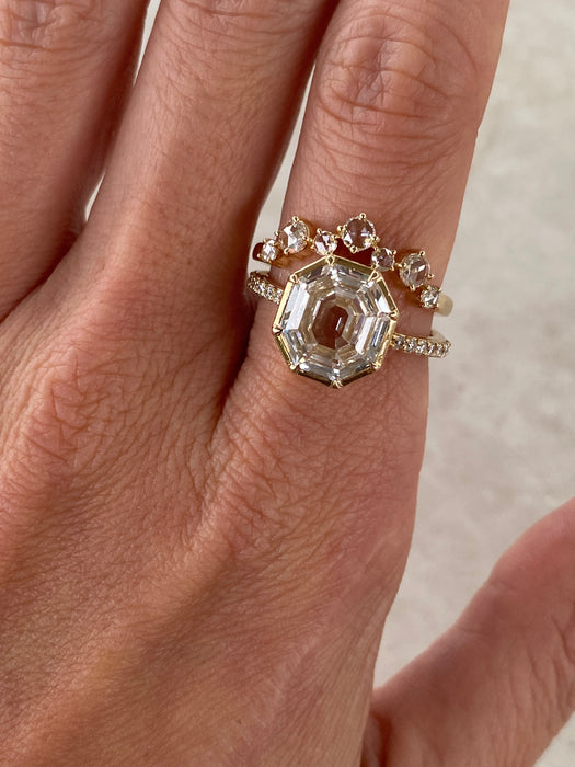 14K Gold 3.05 Carat Hexagon Old Mine-Cut Lab Diamond Ring