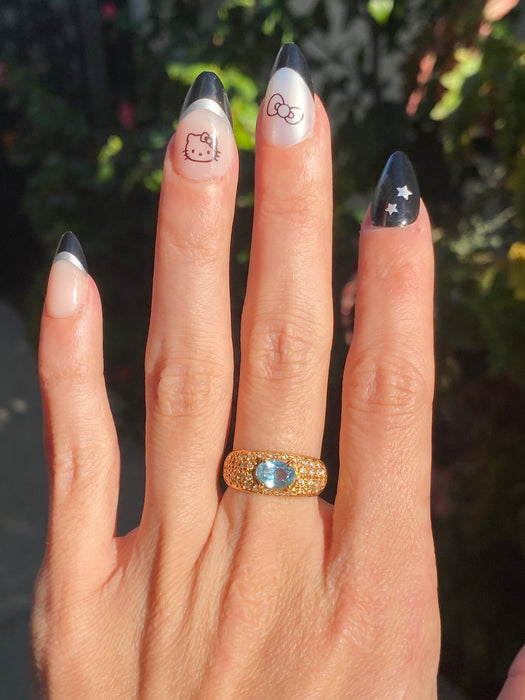 Vintage 18K Gold Aquamarine & Diamond Ring Size 6