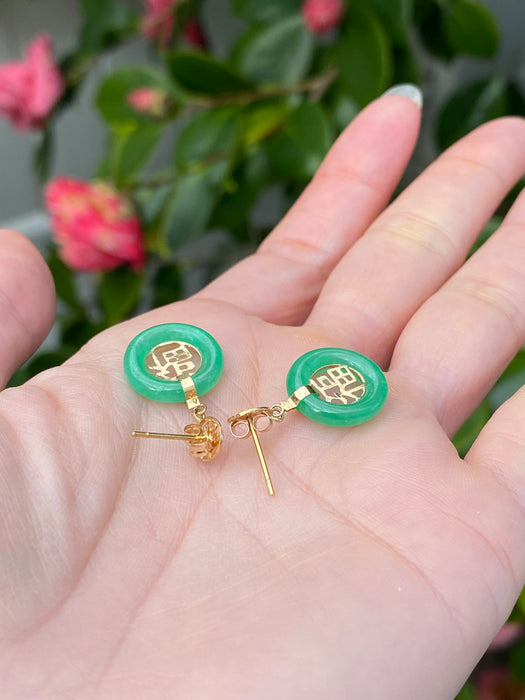 14k green jade earrings