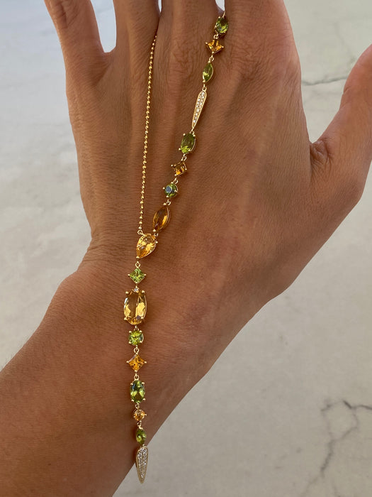 Vintage 18K Gold Peridot & Citrine Lariat Necklace with Diamond Accents