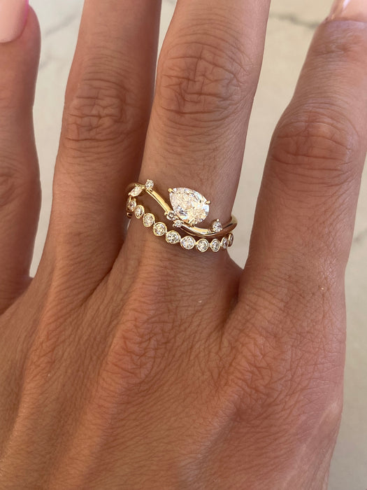 14K 0.85 TCW Wavy Pear Lab Diamond Ring