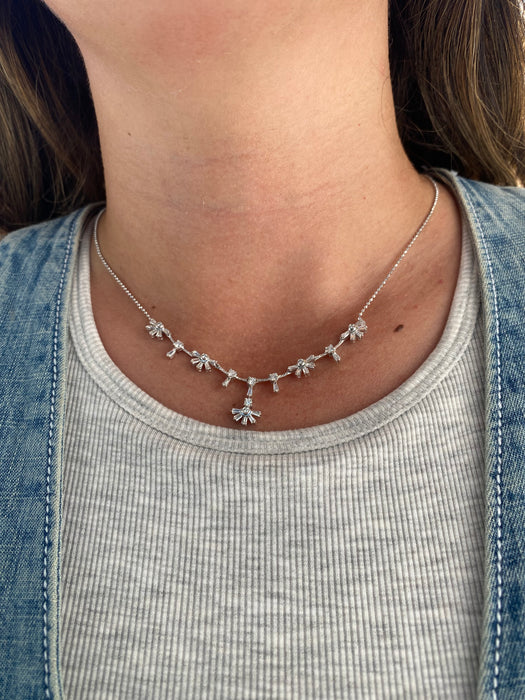 Vintage 18K White Gold Diamond Flower Necklace | 1.30 TCW Natural Diamonds