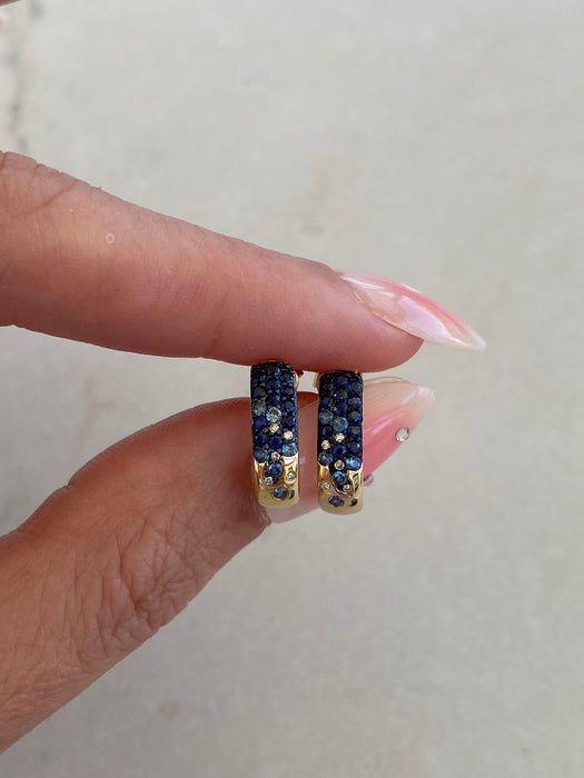 14K Gold Blue Sapphire & Diamond J-Huggie Earrings