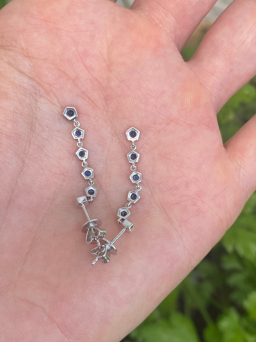 14K White Gold Blue Sapphire Hexagon Dangle Earrings
