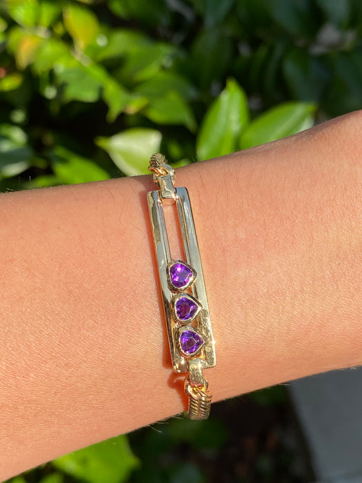 14k custom handmade slider amethyst heart curb bracelet 7”