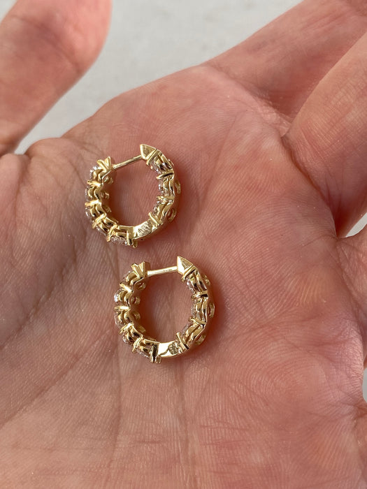 14K Gold 2.4 TCW Lab Diamond Oval Inside-Out Huggie Earrings