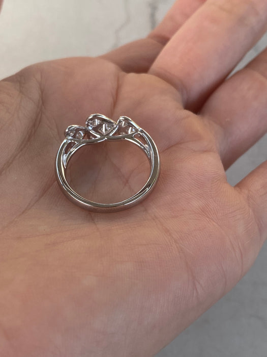 Vintage Platinum 900 Triple Heart Natural Diamond Ring