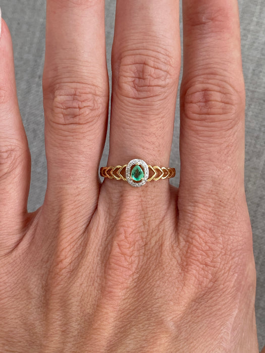 14K Emerald & Diamond Halo Ring