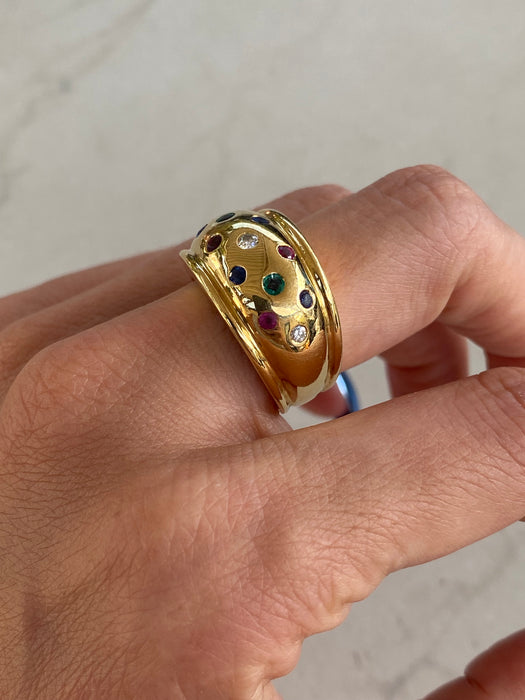Vintage 18K Gold Multi-Gem Bombe Ring