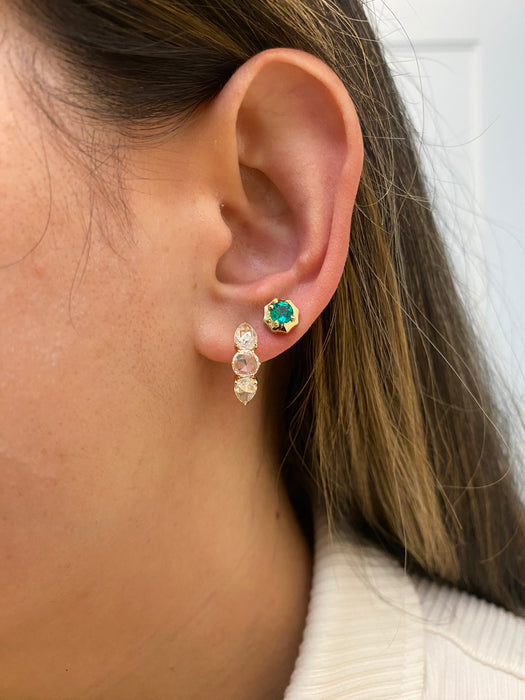 14K Rose Cut Lab Diamond Huggie Earrings