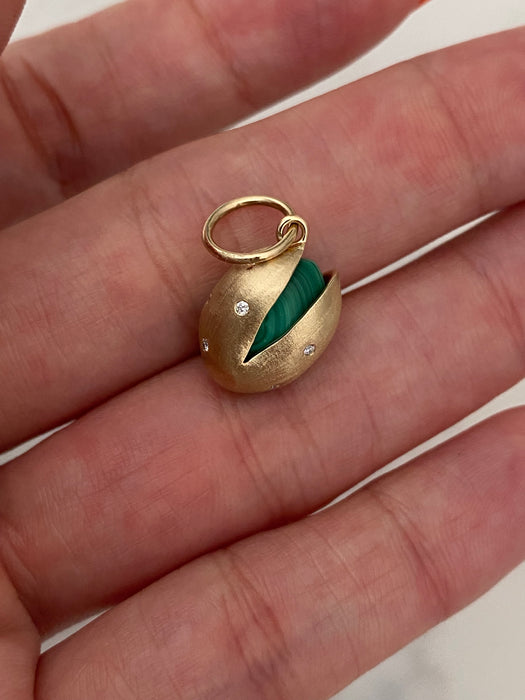 14K Gold Malachite & Diamond Pistachio Charm