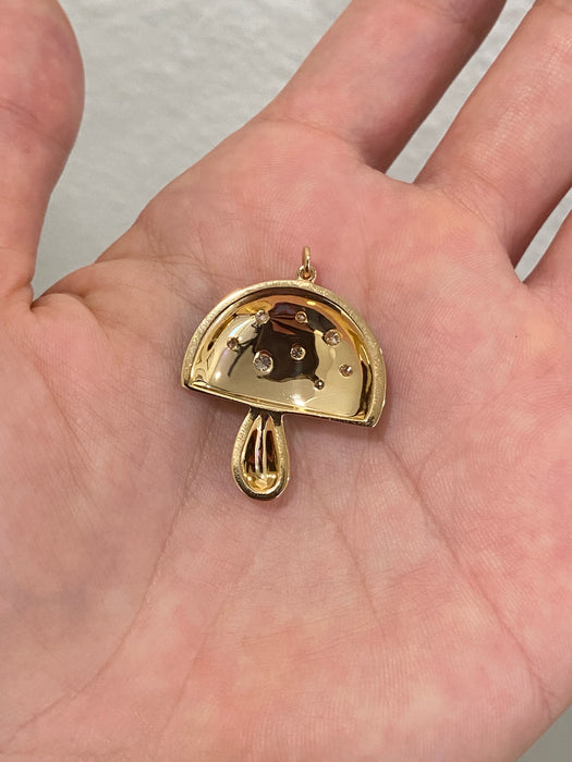 14k black gray enamel diamond mushroom pendant charm