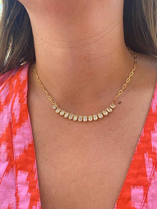 14K Gold Lab Diamond Paperclip Pear Necklace