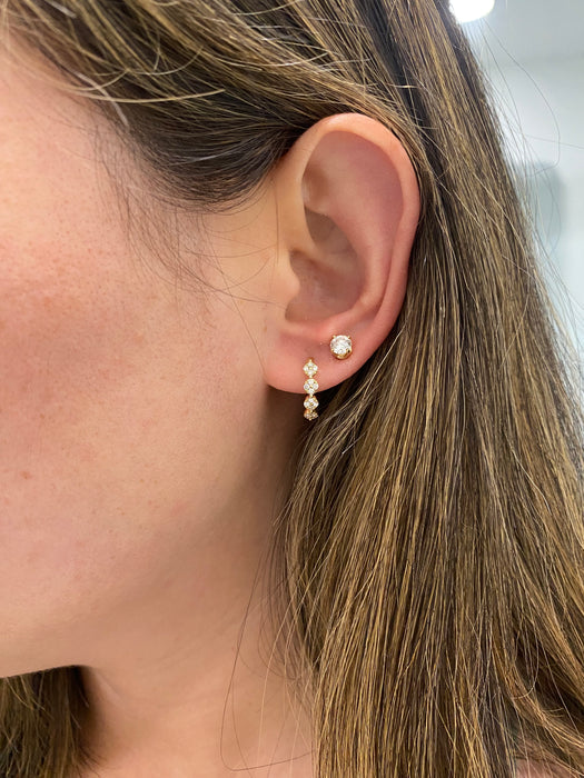 14K Gold Diamond Huggie Earrings – Floral Disc Design