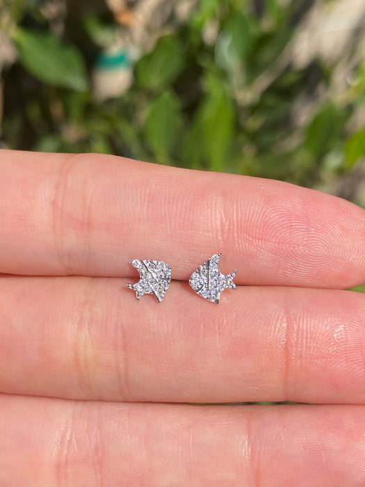 18K White Gold Diamond Fish Stud Earrings