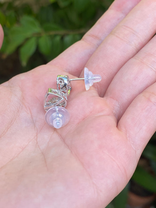 14k white gold diamond heart dancing stud earrings