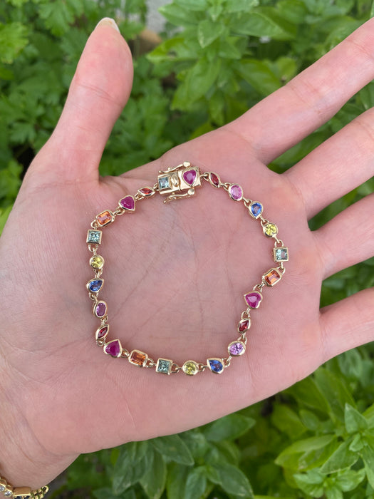 Preorder: 14K Gold Natural Rainbow Multi-Shape Sapphire Tennis Bracelet