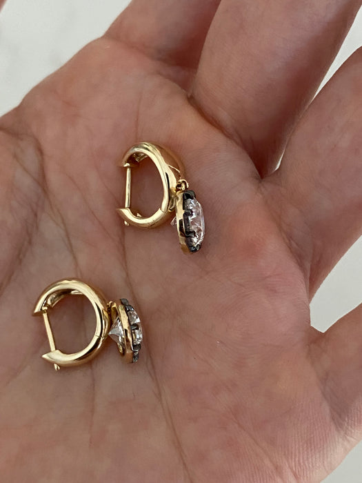 14K Gold Black Rhodium Lab Diamond Charm Huggie Earrings-2.8 TCW
