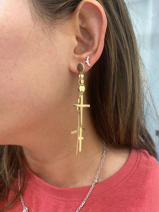 Vintage 14K Mariner Link Cross Drop Earrings