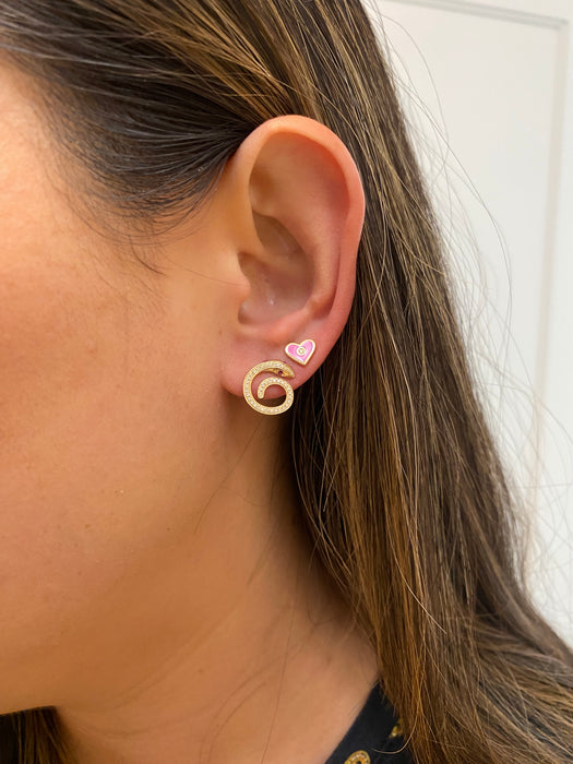 14k ruby diamond curled snake stud earrings