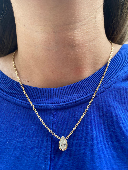 14K Solid Gold Biker Chain 1.1 Carat Pear Lab Diamond Necklace