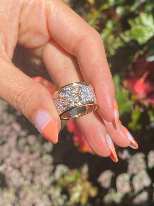18k two tone diamond butterfly ring size 6.5