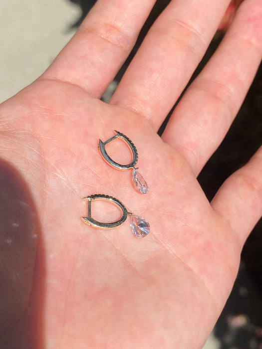 14k 1.2 carat lab diamond drilled pear Huggie earrings