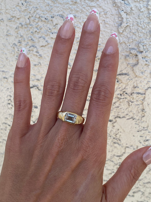 14K Gold IGI Certified 2 Carat Emerald Cut Lab Diamond Ring
