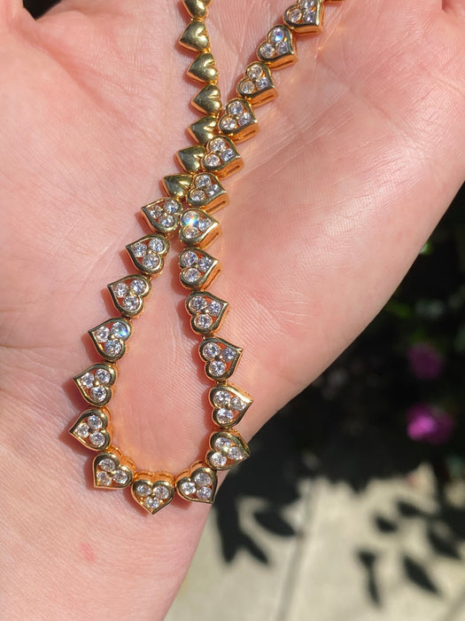 Vintage 18K Gold Diamond Heart Tennis Necklace