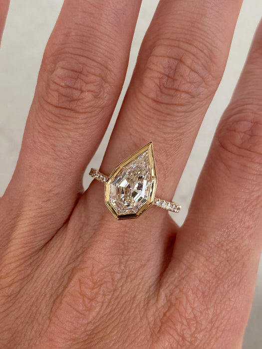 14K Gold 3.12 Carat Step-Cut Pear Lab Diamond Ring