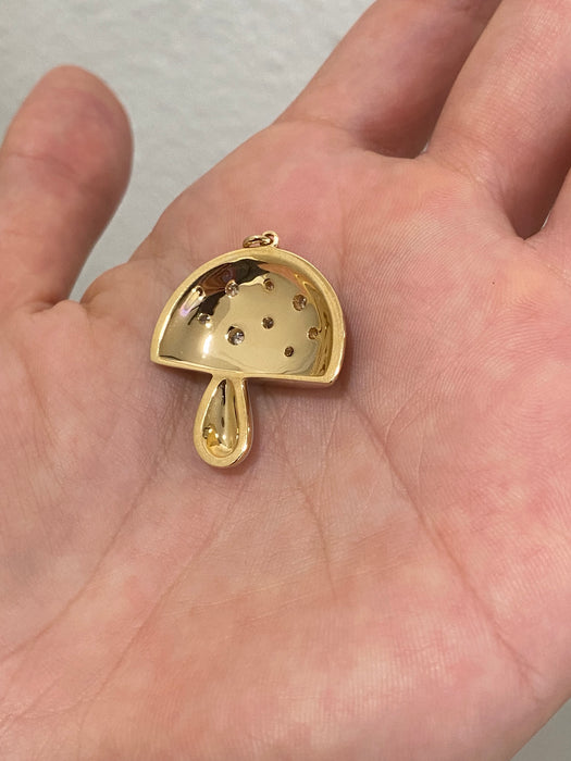 14k black gray enamel diamond mushroom pendant charm